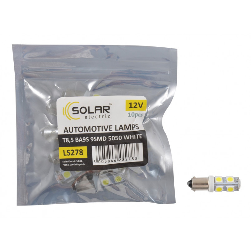 LED 12V T8.5 BA9S 9led 5050, white (10 шт.) Поліетилен уп
