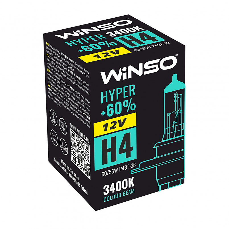 12V H4 HYPER +60% 60/55W P43t-38 WINSO