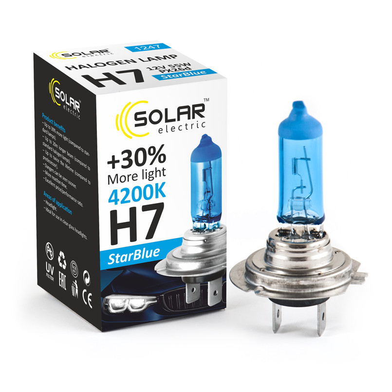 SOLAR Автолампа H7 12V 55W PX26d StarBlue 4200K (200 шт.)