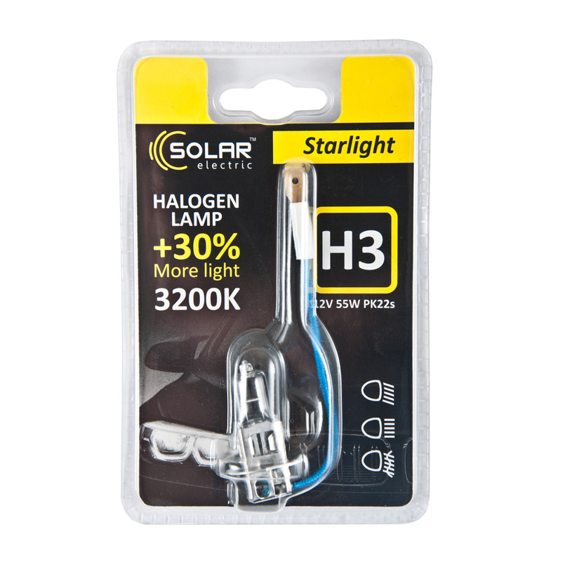 Solar H3 12V 55W PK22s Starlight + 30%, blister (10/100шт.)