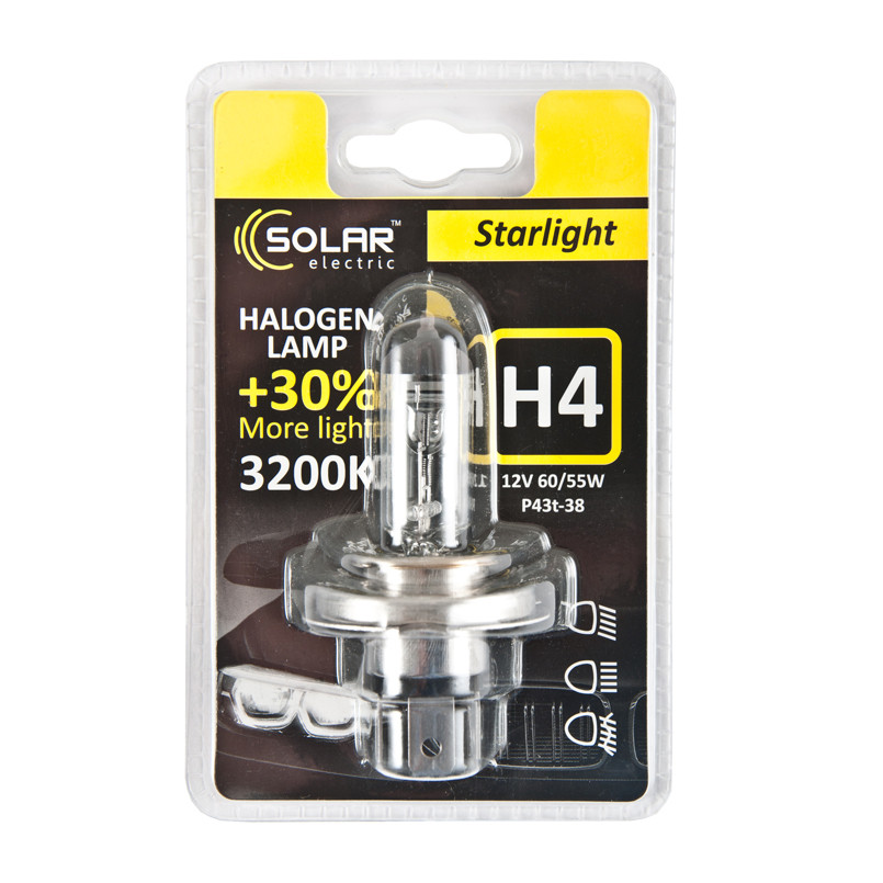 Solar H4 12V 60/55W P43t-38 Starlight + 30%, blister (10/100шт.)
