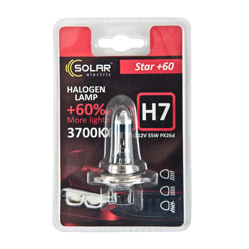 Solar H7 12V 55W PX26d Starlight + 60%, blister (10/100шт.)