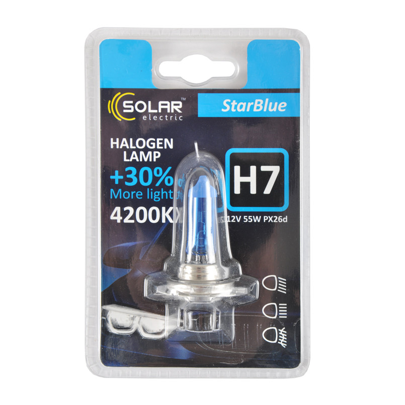 Solar H7 12V 55W PX26d StarBlue 4200K, blister (10/100шт.)