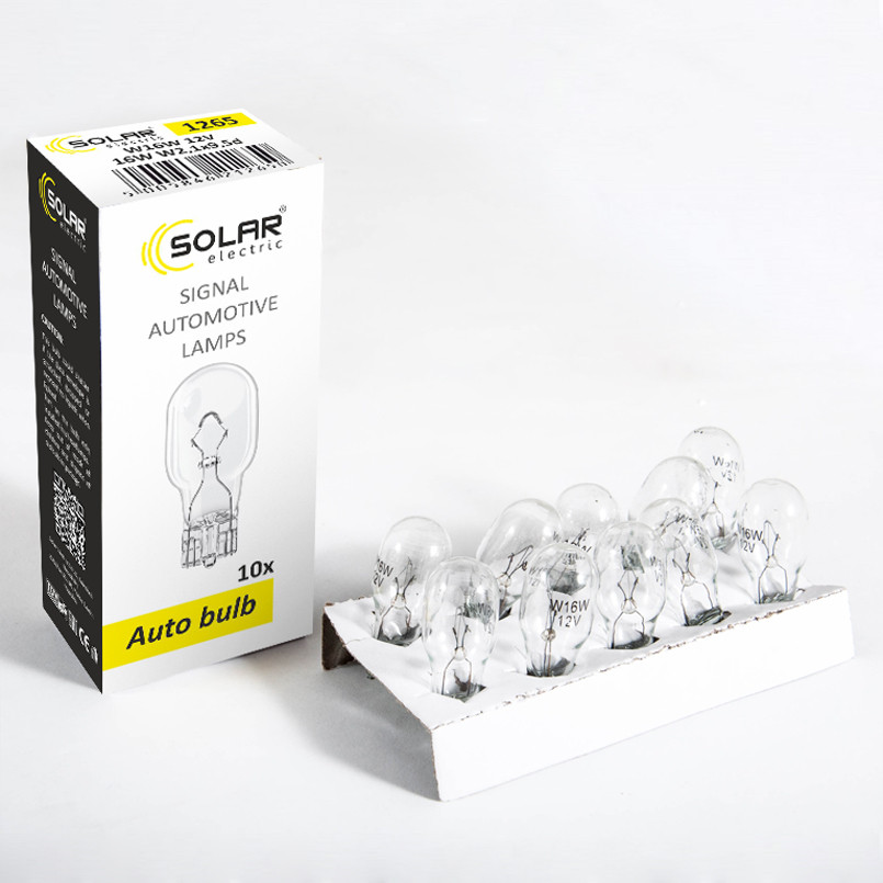 SOLAR Автолампа  W16W 12V W2,1x9,5d (10шт.)