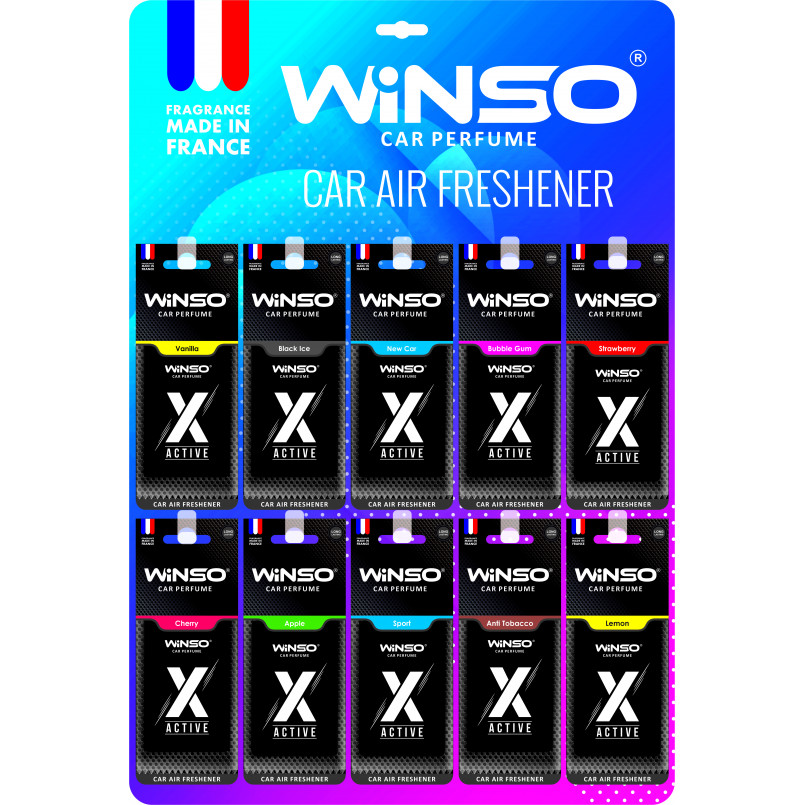 Освіжувач повітря WINSO X Active, целюлозний ароматизатор, дисплей MIX (50 шт/ дисплей)