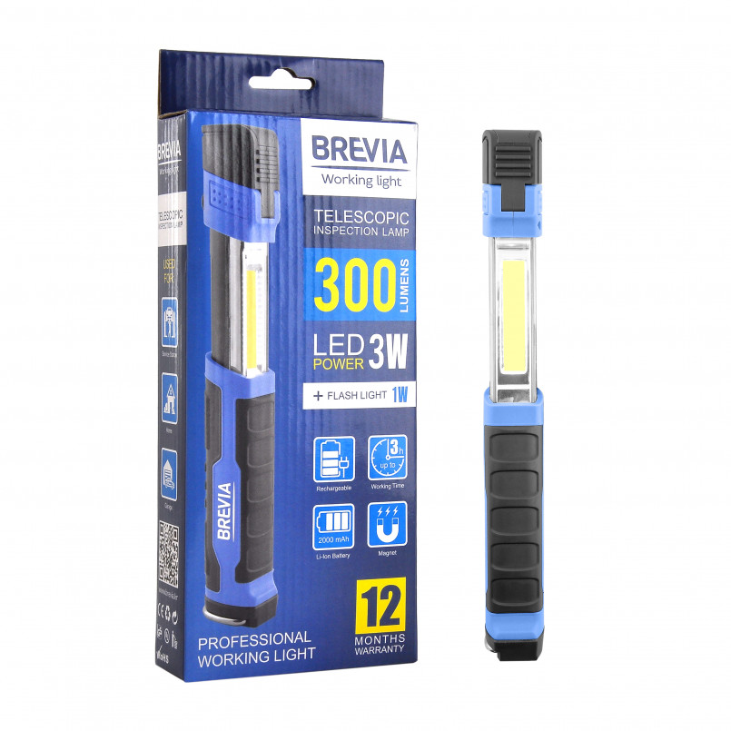LED Телескопічна інспекційна лампа 3W COB+1W LED 300lm, 2000mAh, microUSB