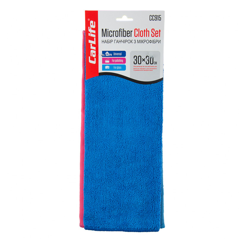 CARLIFE Ганчірка з мікрофібри, 30x30 см.,набір 3шт.(скло,панель,універсальна) (80шт/ящ)