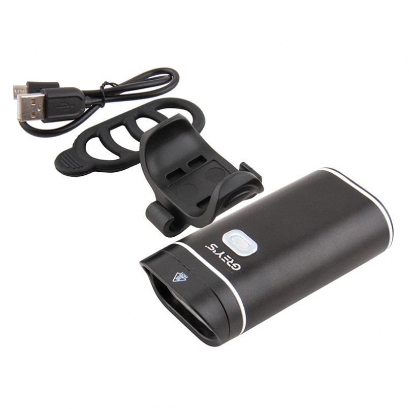 GREY'S Велосипедна фара час роботи до 12год., IPX5, microUSB, кріпл. на кермо (20/100шт/уп)