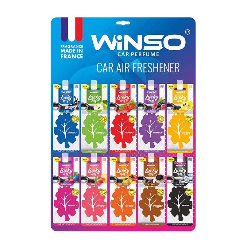 Освіжувач повітря WINSO Lucky Leaf, целюлозний ароматизатор, дисплей MIX (50 шт/ дис