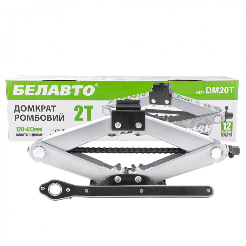 БЕЛАВТО  Домкрат ромбовий, 2т., з трещіткою,гумова подушка,вис.підйому 120-413мм,(6шт/уп.)