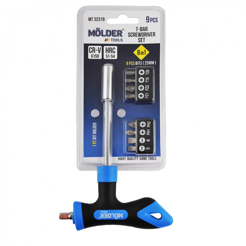 MOLDER Викрутка Т-подібна з комплектом насадок Molder, 9 шт