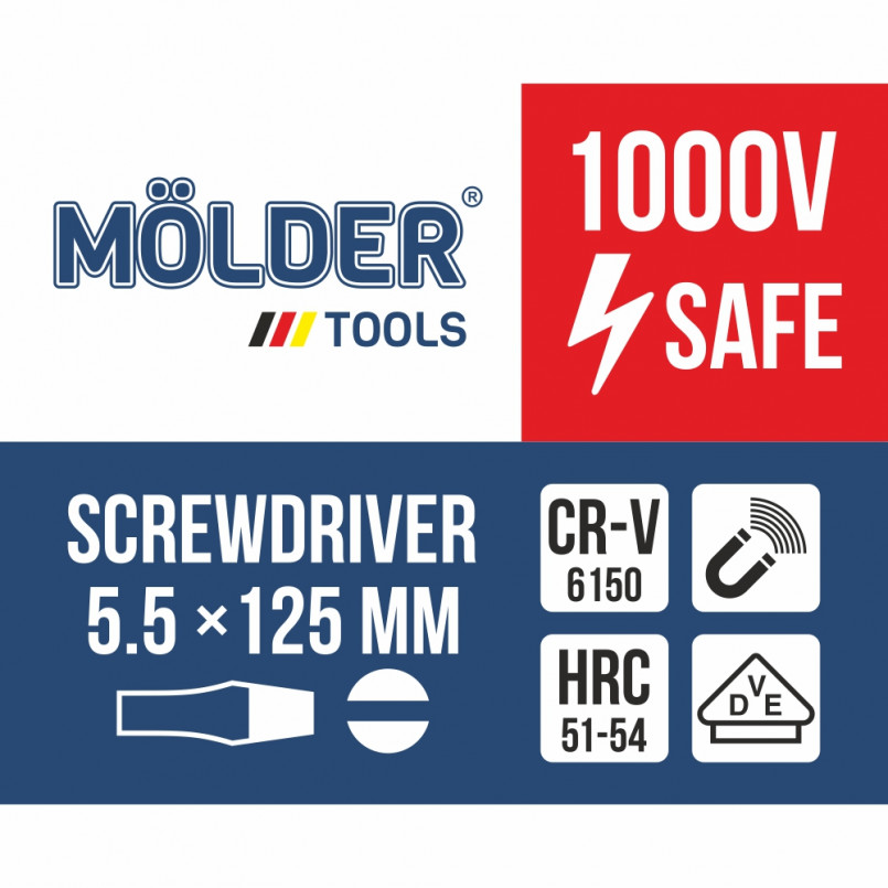 MOLDER Викрутка шліцева, діелектрична, VDE 1000 В, SL5.5x125mm (12шт/уп)