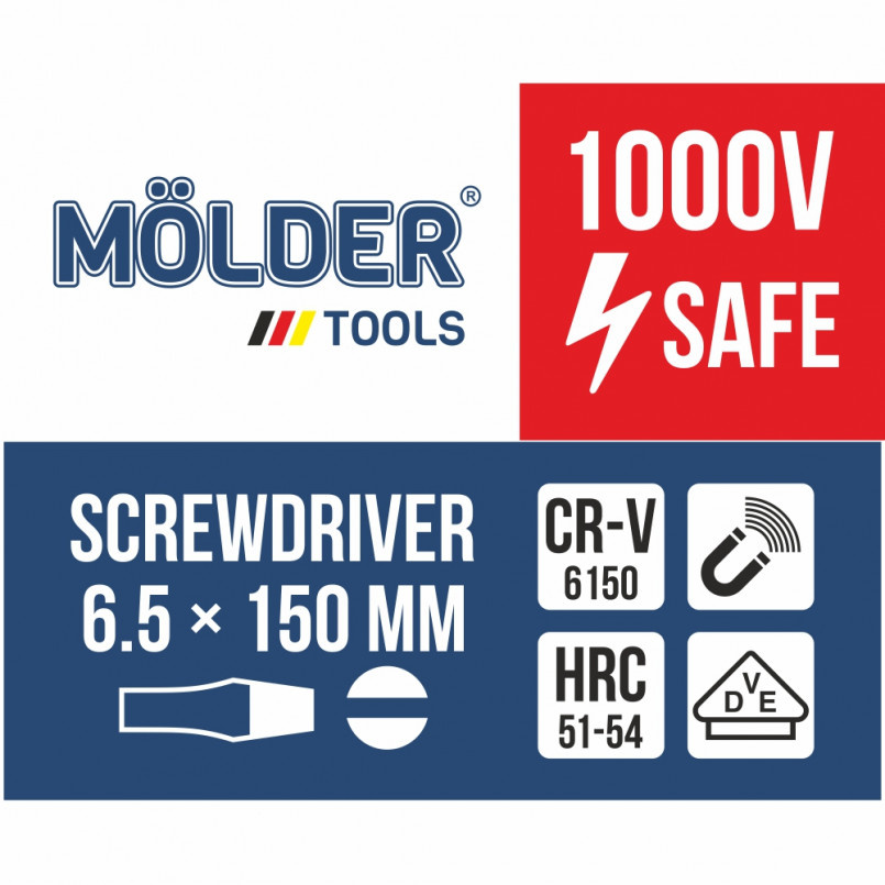 MOLDER Викрутка шліцева, діелектрична, VDE 1000 В, SL6.5x150mm (12шт/уп)