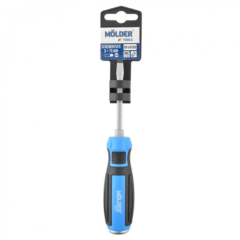 MOLDER Викрутка шліцева, ударна з шестигранною опорою, SL5x75mm (12шт/уп)