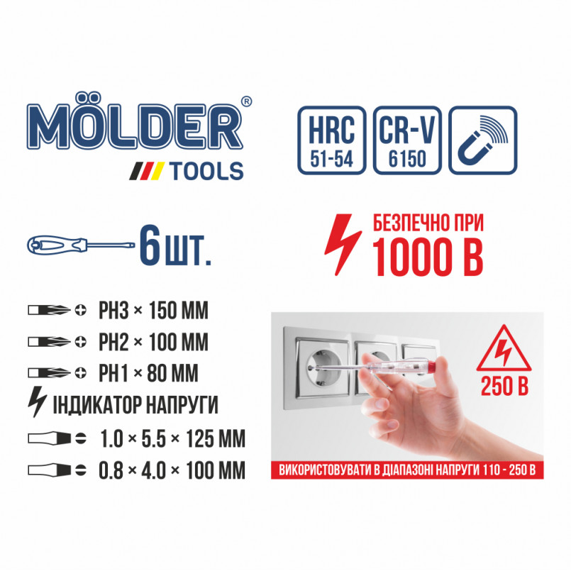 MOLDER Набір викруток діелектричних, VDE 1000 В (12шт/уп)