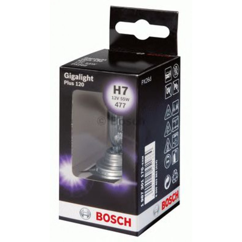 1987301170 BOSCH Лампа H7 12V 55W PX26D Gigalight Plus 120 +120%
