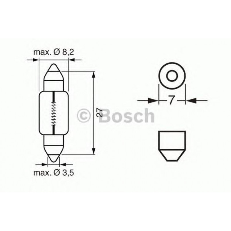 1987302226 BOSCH Лампа C3W 12V 3W SV7-8 PURE LIGHT 28мм (10 шт.)