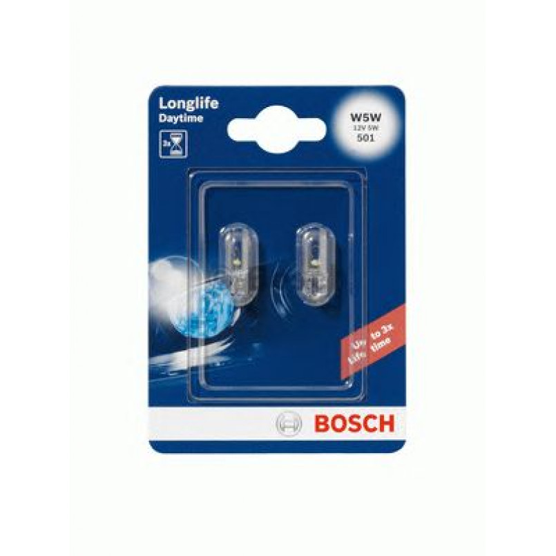1987301052 BOSCH Лампа W5W 12V 5W W2,1X9,5D LONGLIFE DAYTIME (бл. 2 шт.)