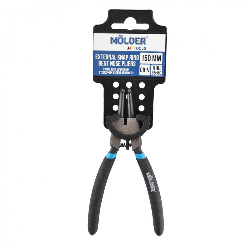 MOLDER Кліщі для зовнішніх стопорних кілець, вигнуті MOLDER 150мм, Cr-V, HRC 55-60, поліровані