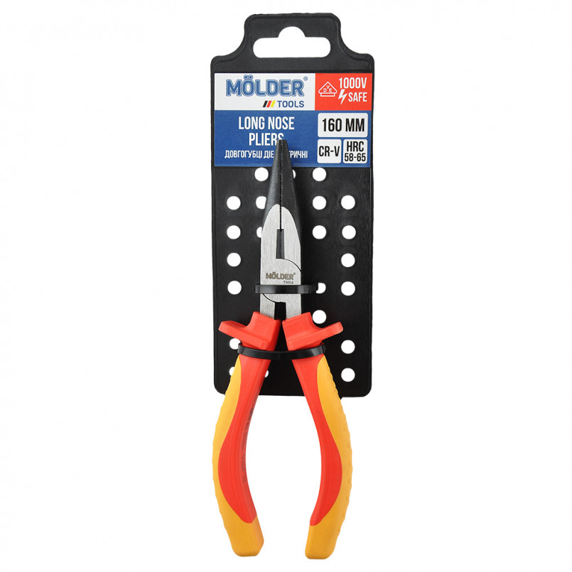 MOLDER Довгогубці діелектричні MOLDER 160мм, VDE 1000В, 60Cr-V, HRC 58-65, поліровані, чор нікель