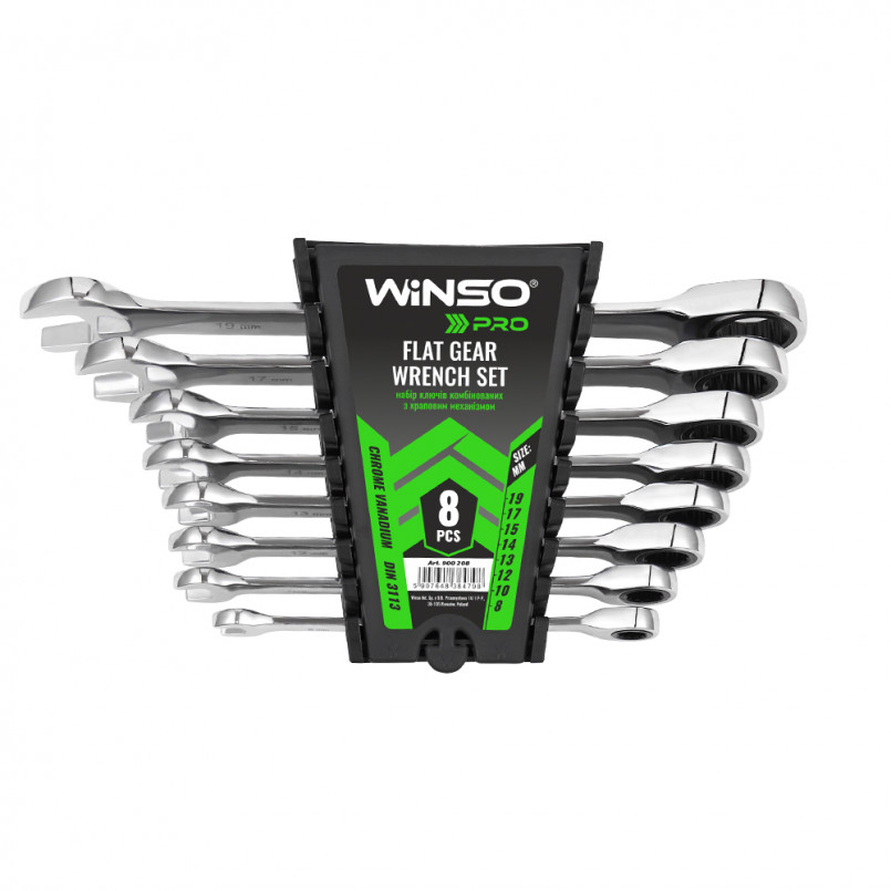 Набір ключів комбінованих WINSO PRO з тріскачкою CR-V,  8шт (8-19, 8-10-12-13-14-15-17-19мм) (5/20)