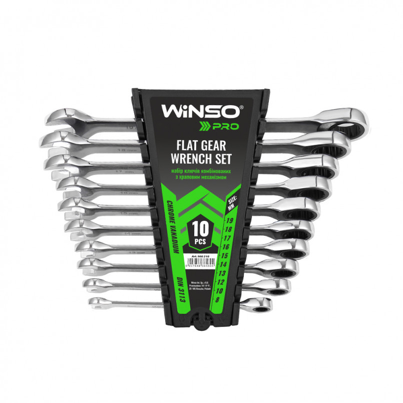 Набір ключів комбінованих WINSO PRO з тріскачкою CR-V, 10шт (8-19, 8-10-12-13-14-15-17-19мм) (5/10)