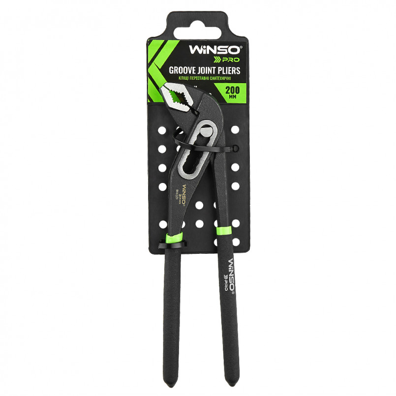 Кліщі переставні сантехнічні WINSO PRO 200мм, макс. діаметр 34мм, Cr-V, HRC 55-60, поліровані, чорни