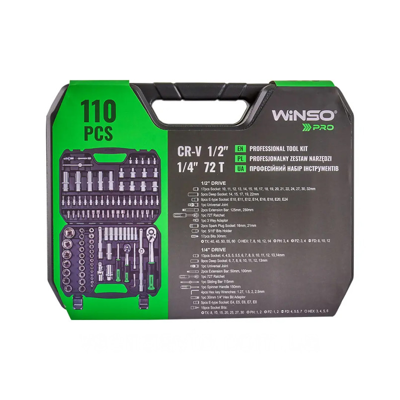 Професійний набір інструментів в кейсі WINSO Pro 1/2", 1/4" 72 T, CR-V, 110 од.