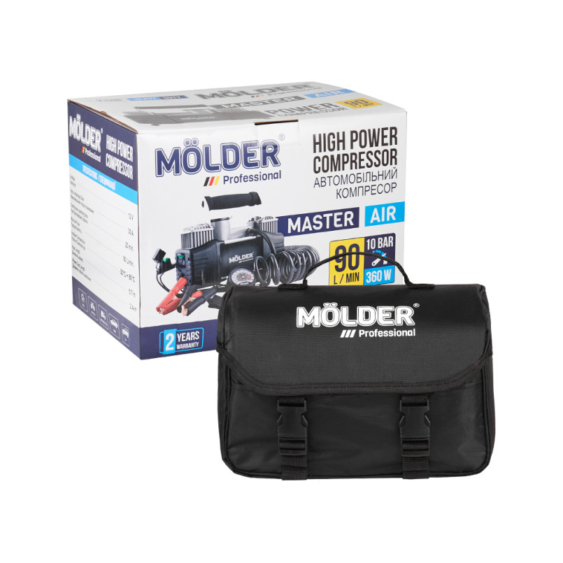Molder Автомобільний компресор 12В, 10 Атм, 90 л/хв., дов шланга 5,7м, кабель2,4м, зажими для АКБ