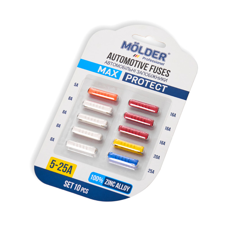 MOLDER Набір _циліндричних_ запобіжників Molder (5А,8А,16А,20А,25А),10шт.,(200шт./ уп.)