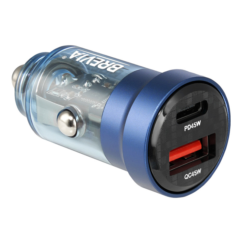 BREVIA АЗП ePower DualCharge 45W 1xUSB-C+1xUSB-A, transparent blue (250шт.)