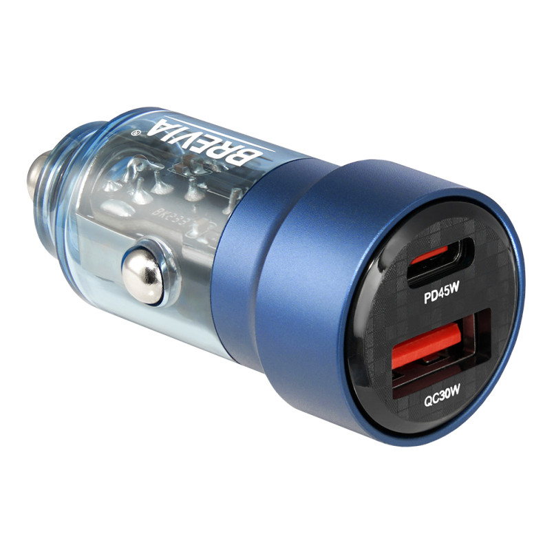 BREVIA АЗП ePower DualCharge 75W 1xUSB-C+1xUSB-A, transparent blue (250шт.)