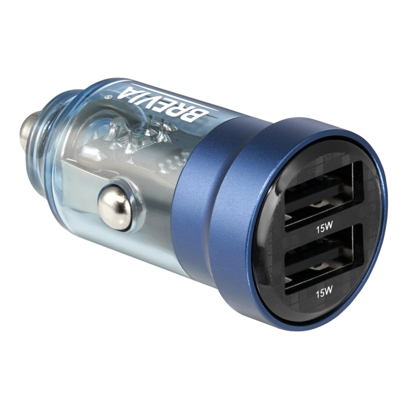 BREVIA АЗП ePower DualDrive 15W 2xUSB-A, transparent blue (250шт.)