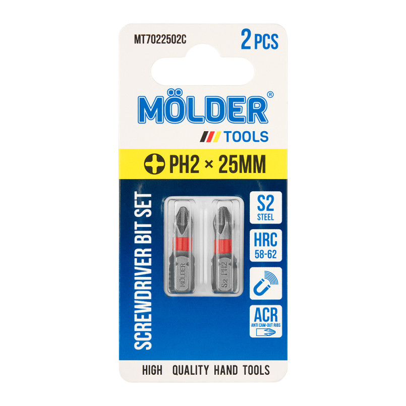 MOLDER Набір біт, PH2x 25мм, 2шт в блістері (кольорове маркування)