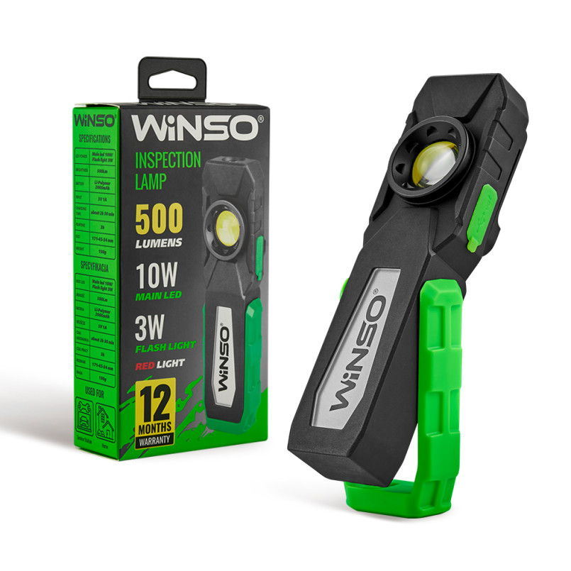 Ліхтар портативний WINSO 500Lm, 10W COB + 3W, 2000mAh, White/Red (40шт.)