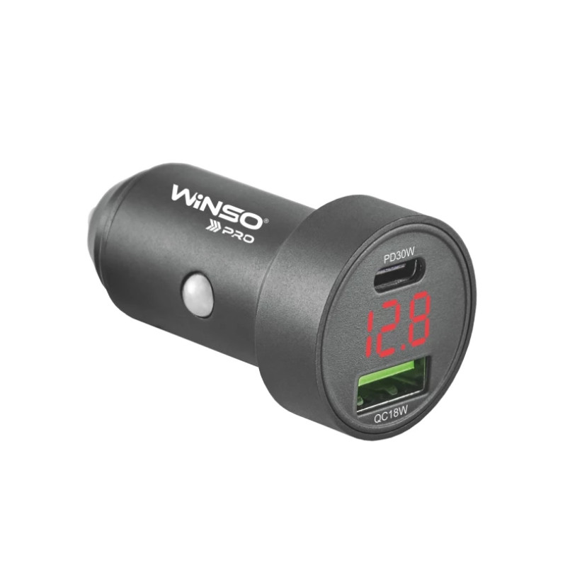 Автомобільний зарядний пристрій WINSO PRO 48W 1xUSB-C+1xUSB-A, display, metal (250шт.)